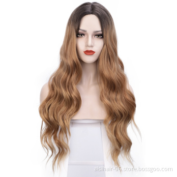Aisi Hair Hot Selling Vendors Body Wave Middle Part Long Ombre Brown Dark Root Machine Made For Black Women Synthetic Hair Wigs